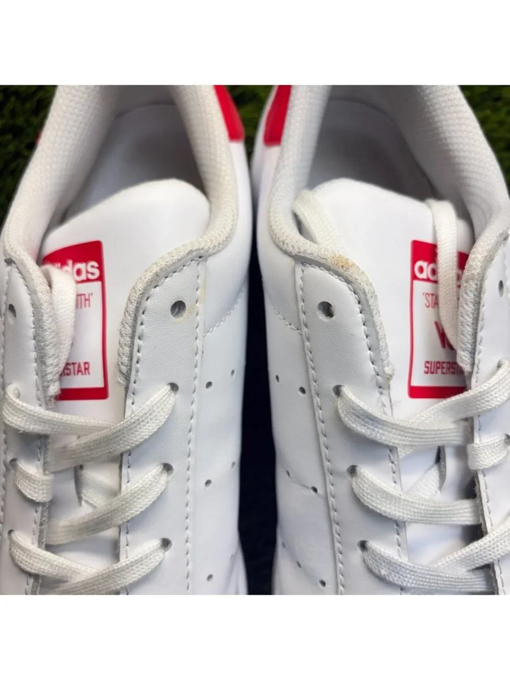 Adidas Stan Smith Low Boys Size 5.5Y White Red Athletic Leather Shoes Sneakers